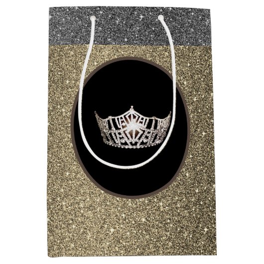Miss America Silver Crown Gold FX GlitterGift Bag Medium Cadeauzakje (Voorkant)