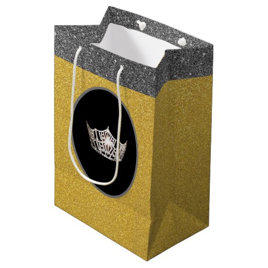 Miss America Silver Crown Gold FX GlitterGift Bag Medium Cadeauzakje (Voorkant Gekanteld)