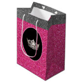 Miss America Silver Crown Pink FX GlitterGift Bag Medium Cadeauzakje (Voorkant Gekanteld)