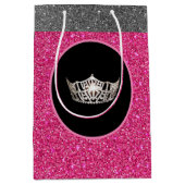 Miss America Silver Crown Pink FX GlitterGift Bag Medium Cadeauzakje (Voorkant)
