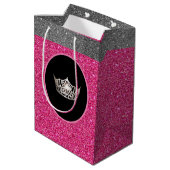 Miss America Silver Crown Pink FX GlitterGift Bag Medium Cadeauzakje (Achterkant Gekanteld)