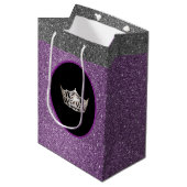 Miss America Silver Crown Purpl FX GlitterGift Bag Medium Cadeauzakje (Voorkant Gekanteld)