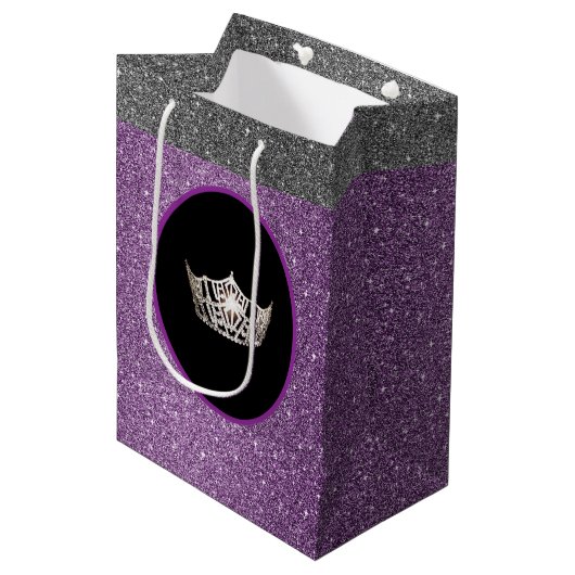 Miss America Silver Crown Purpl FX GlitterGift Bag Medium Cadeauzakje (Voorkant Gekanteld)