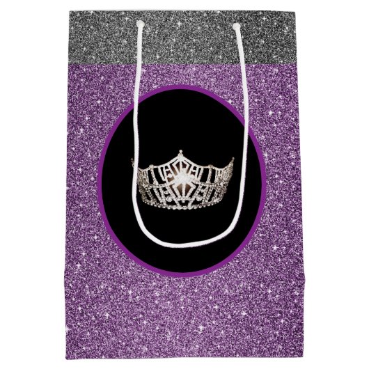 Miss America Silver Crown Purpl FX GlitterGift Bag Medium Cadeauzakje (Achterkant)