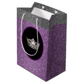 Miss America Silver Crown Purpl FX GlitterGift Bag Medium Cadeauzakje (Achterkant Gekanteld)