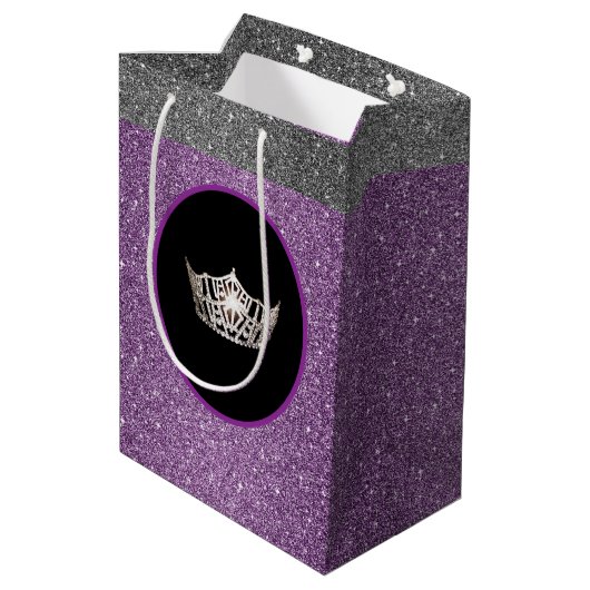 Miss America Silver Crown Purpl FX GlitterGift Bag Medium Cadeauzakje (Achterkant Gekanteld)