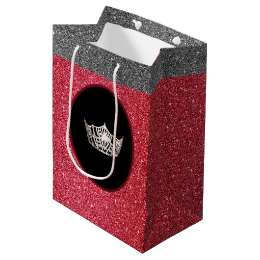 Miss America Silver Crown Red FX GlitterGift Bag Medium Cadeauzakje (Voorkant Gekanteld)