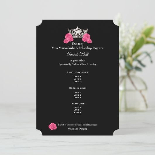 Miss America Silver Crown Roos Awards Bal Prgm Kaart (Staand voorkant)