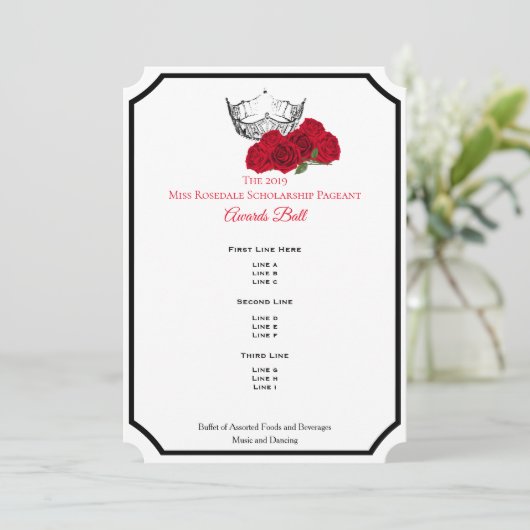 Miss America Silver Crwn Rozen Awards Bal Programm Kaart (Staand voorkant)