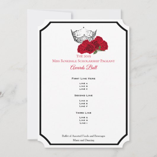 Miss America Silver Crwn Rozen Awards Bal Programm Kaart (Voorkant)