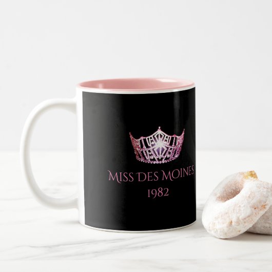 Miss America stijl Aangepaste naam Roze Kroonse Mo Tweekleurige Koffiemok (Met donut)