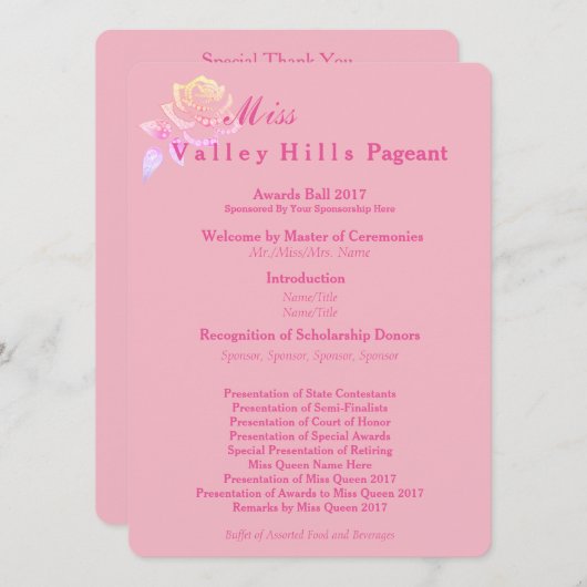 Miss America stijl Awards Bal Programma's (Voorkant / Achterkant)