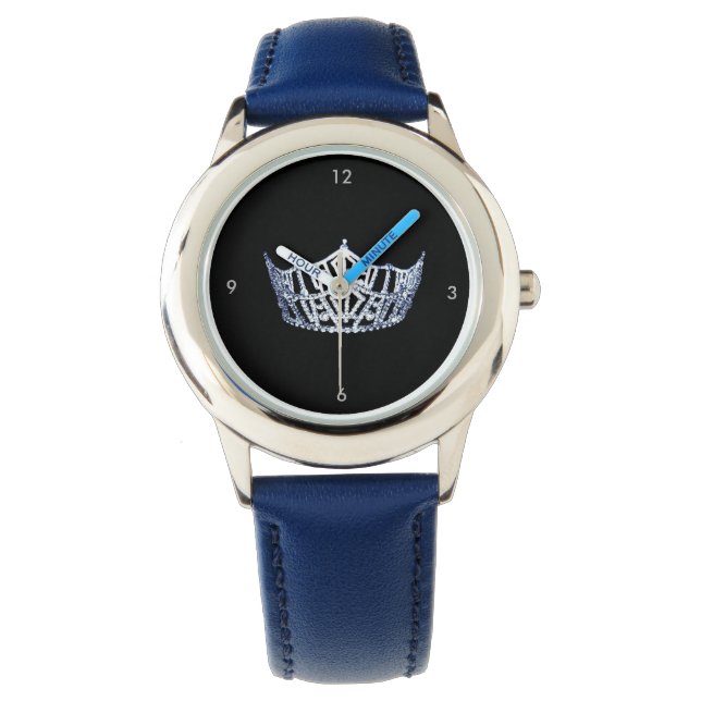 Miss America stijl Custom Crown Blue Horloge (Voorkant)