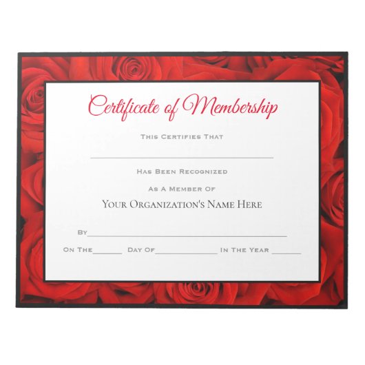 Miss America stijl Pageant Certificaten-Rozen Notitieblok (Voorkant)