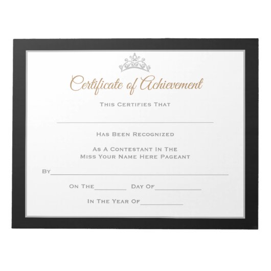 Miss America stijl Pageant Certificates-Achievmmme Notitieblok (Voorkant)