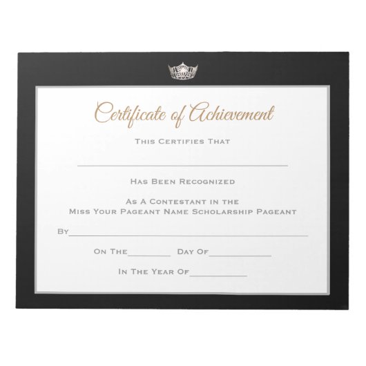 Miss America stijl Pageant Certificates-Achievmmme Notitieblok (Voorkant)