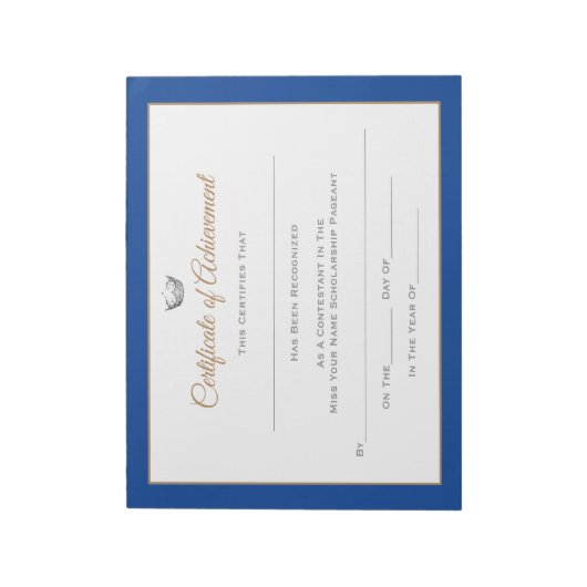 Miss America stijl Pageant Certificates-Achievmmme Notitieblok (Linkerzijde)
