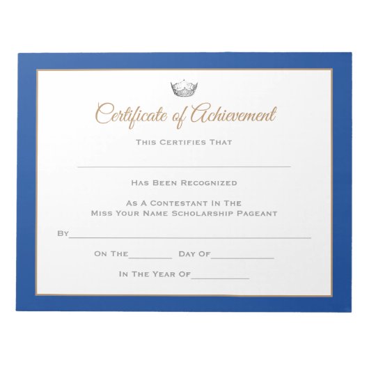 Miss America stijl Pageant Certificates-Achievmmme Notitieblok (Voorkant)