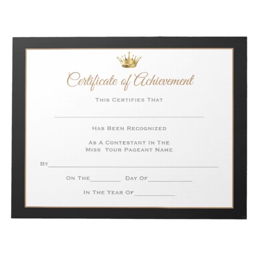 Miss America stijl Pageant Certificates-Achievmmme Notitieblok (Voorkant)