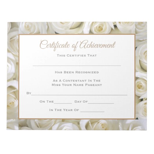 Miss America stijl Pageant Certificates-Achievmmme Notitieblok (Voorkant)