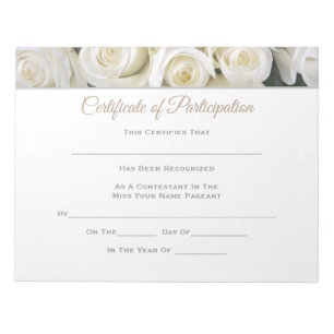 Miss America-stijl Pageant Certificates-Deelname Notitieblok