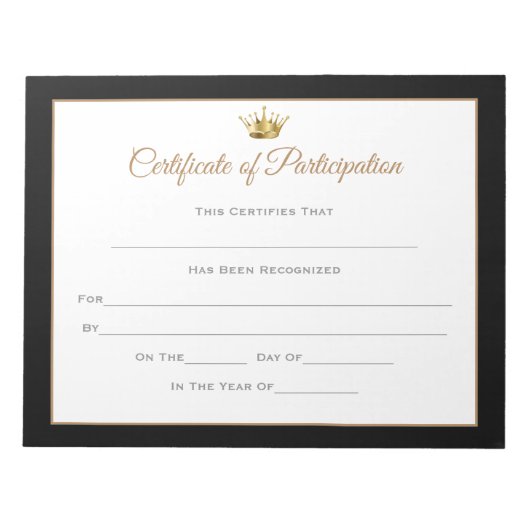 Miss America stijl Pageant Certificates-Particptn Notitieblok (Voorkant)