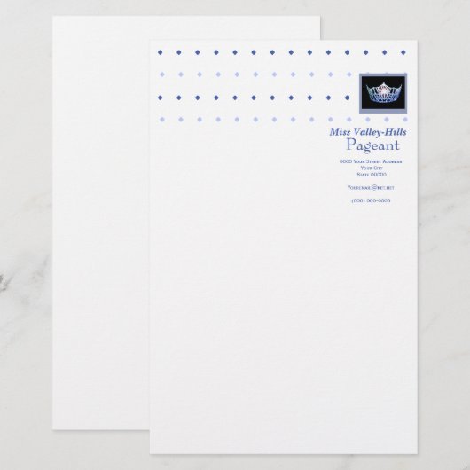 Miss America Style Diamond & Crown Stationery Briefpapier (Voorkant / Achterkant)