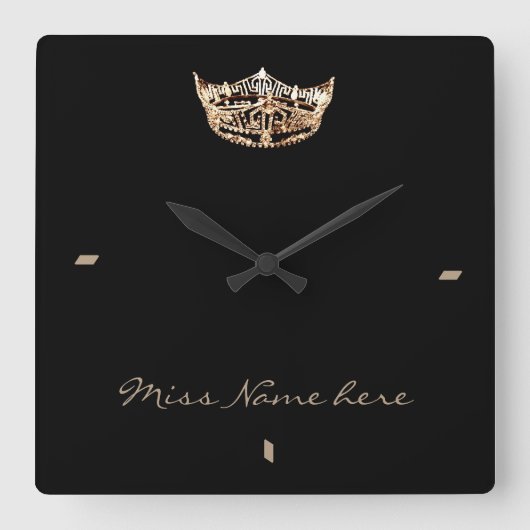 Miss America Style Gold Crown Clock Vierkante Klok (Voorkant)