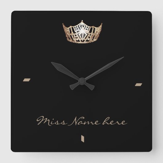 Miss America Style Gold Crown Clock Vierkante Klok (Voorkant)