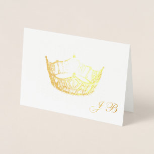 Miss America Style Gold Foil Crown Monogram Kaart