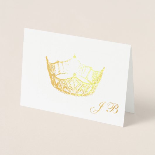 Miss America Style Gold Foil Crown Monogram Kaart (Voorkant)