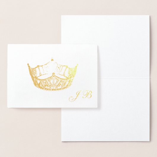 Miss America Style Gold Foil Crown Monogram Kaart (Display)