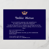 Miss America Style Pageant Crown Shell Folie Uitno Uitnodiging (Achterkant)