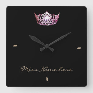 Miss America style Roze Crown Clock Vierkante Klok