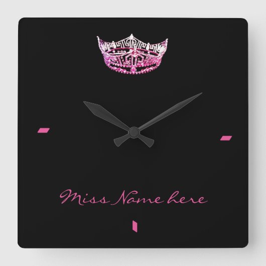Miss America style Roze Crown Clock Vierkante Klok (Voorkant)