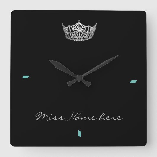Miss America style Silver Crown Clock Vierkante Klok (Voorkant)