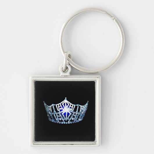Miss America Teal Blue Crown Metal Key Chain Sleutelhanger (Voorkant)