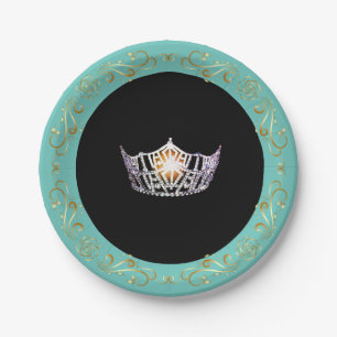 Miss America Turquoise Silver Crown Paper Borden Papieren Bordje