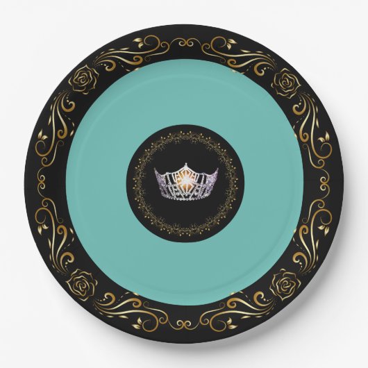 Miss America Turquoise SLVR Crown 9" Papieren Bord (Voorkant)
