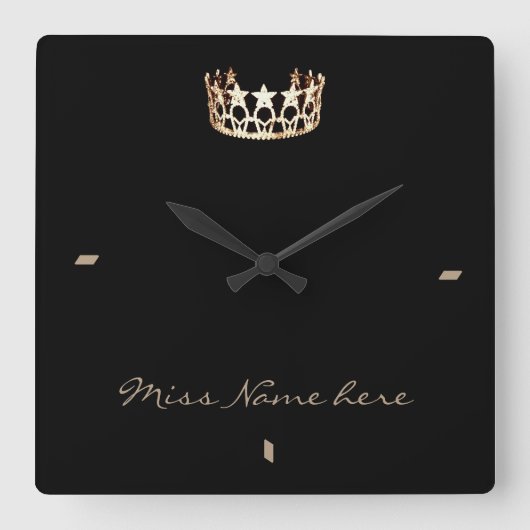 Miss Amerika stijl Gold Crown Clock Vierkante Klok (Voorkant)