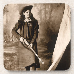 Miss Annie Oakley met Pistool,  fotoportret Bier Onderzetter