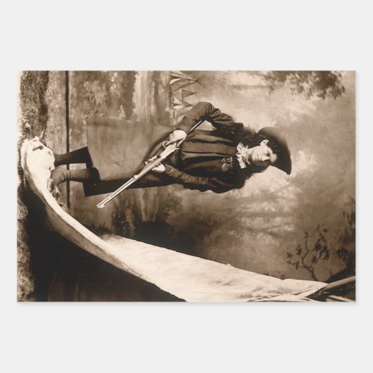 Miss Annie Oakley met Pistool,  fotoportret Inpakpapier Vel (Voorkant 2)