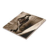 Miss Annie Oakley met Pistool, fotoportret Tegeltje (Zijkant)