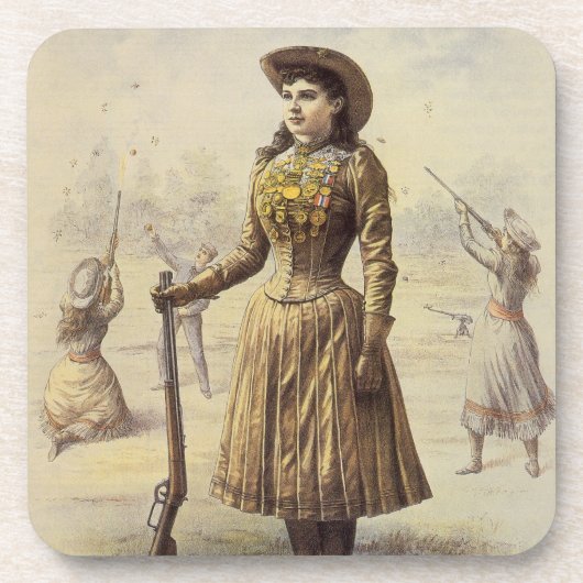  Miss Annie Oakley, Western meisje Bier Onderzetter (Voorkant)