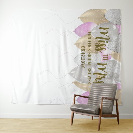 Miss Balloon Arch Fuchsia Gold Bridal achtergrond Wandkleed (In Situ (horizontaal))