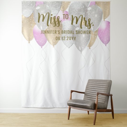 Miss Balloon Arch Fuchsia Gold Bridal achtergrond Wandkleed (In situ)
