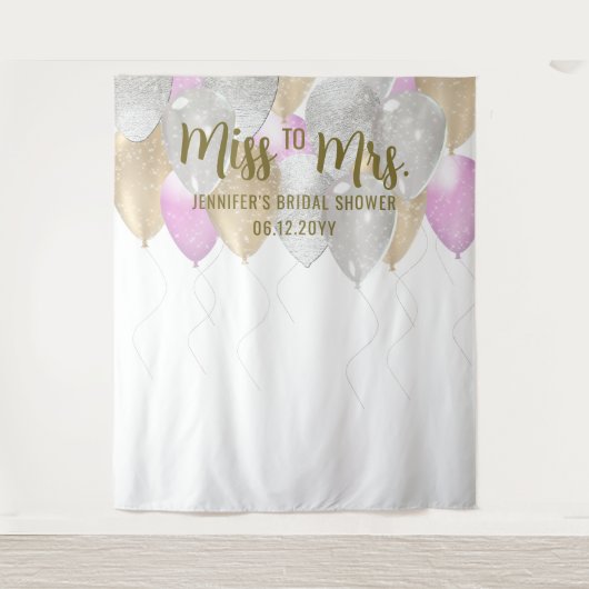 Miss Balloon Arch Fuchsia Gold Bridal achtergrond Wandkleed (Voorkant)