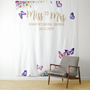 Miss Boho Butterfly Wildflower Bridal Backdrop Wandkleed