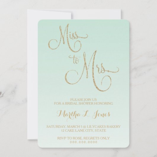 Miss Bridal douche nodigt gouden mijnenvad uit Kaart (Voorkant)