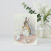 Miss Bunny Drink Tea Briefkaart (Staand voorkant)